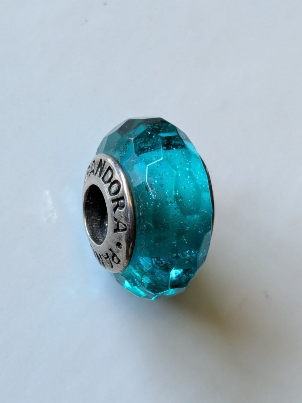 Pandora Teal Shimmer Faceted Murano Glass Charm SS925 (Retired)